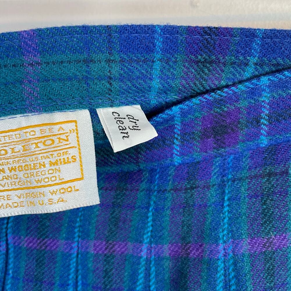 Vintage Pendleton 80s Wool Plaid Pleated A line Midi Skirt Blue Purple womens 8 - Picture 10 of 10